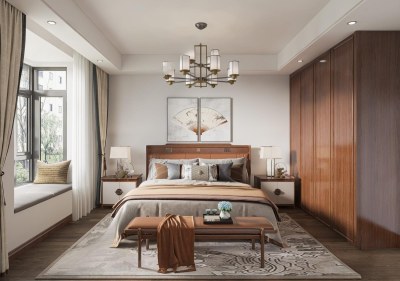 新中式卧室3D模型下载